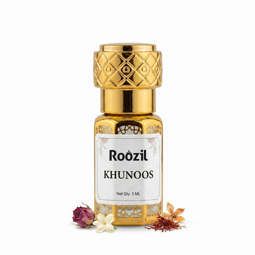 Roozil Khunoos : Premium Arabian Attar for Men & Women - Vetiver, Woody & Spice - Alcohol-Free Roll On Concentrated Perfume Oil - Long-Lasting (3 ML)