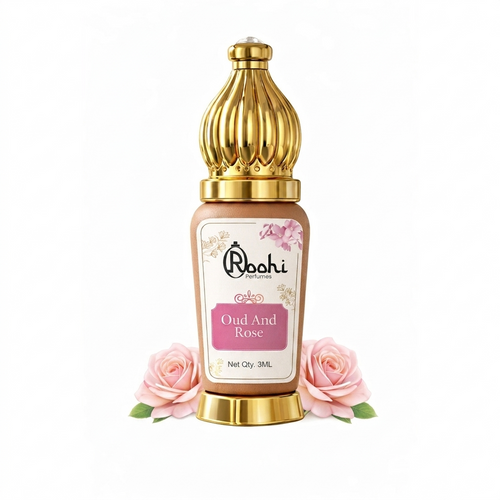 Roohi Oud and Rose Attar Perfume Oil 3ML – Long Lasting Unisex Floral & Woody Fragrance – Alcohol Free Arabic Ittar – Pocket Size Travel Friendly