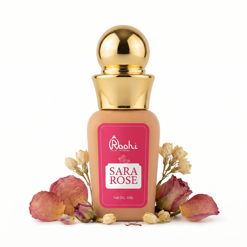 Roohi SARA ROSE Attar 6ML | Fresh Rose Floral Fragrance | Long Lasting Non-Alcoholic Attar Perfume Oil for Men & Women | Pocket Roll-On Ittar | Travel Size