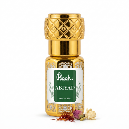 Roohi Abiyad Attar 3ML | Soft White Musk & Powdery Fragrance | Long Lasting Non-Alcoholic Attar Perfume Oil for Men & Women | Mini Pocket Roll-On Ittar | Travel Size