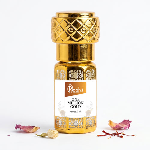 Roohi Million Gold Attar 3ML | Rich Sweet & Woody Long Lasting Non-Alcoholic Perfume Oil for Men | Mini Pocket Roll-On Ittar | Travel Size