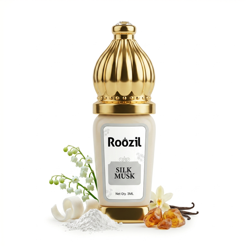 Roozil Silk Musk Attar 3ml | Long Lasting Alcohol Free Roll On Perfume for Men & Women | Soft Musky Arabic Ittar | Pocket Size Concentrated Fragrance Oil for Gifting