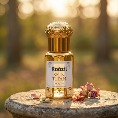 Roozil Skin Titan Attar 6ml | Long Lasting Non Alcoholic Roll On Perfume for Men & Women | Fresh Woody Arabic Attar Oil | Pocket Travel Size Ittar for Special Occasions