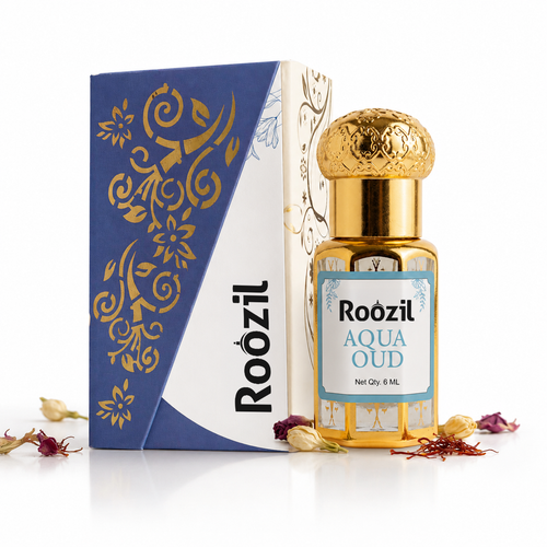 Roozil Aqua Oud Arabian Attar Perfume Oil | Alcohol Free Long Lasting Roll On Attar for Men & Women | Marine Bergamot Oud Musk Concentrated Perfume Oil (6 ML)