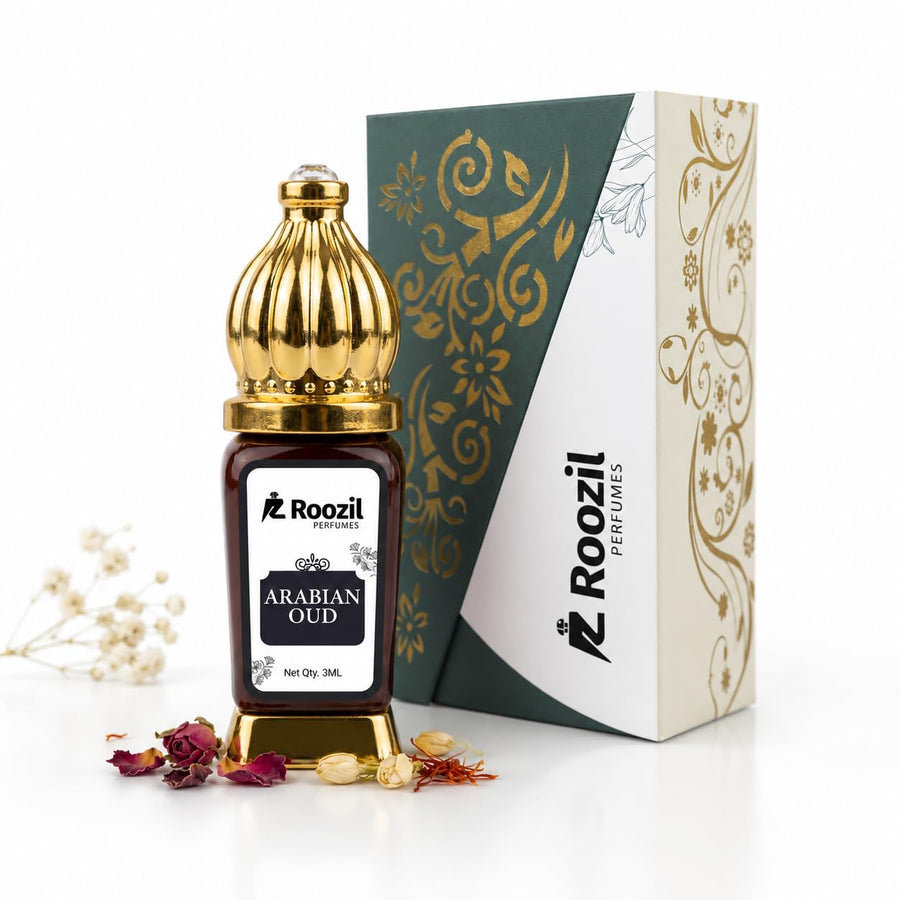 Roozil Arabian Oud Attar Perfume Oil | Alcohol Free Long Lasting Roll On Attar for Men & Women | Saffron Rose Oud Amber Musk Concentrated Perfume Oil (6 ML)