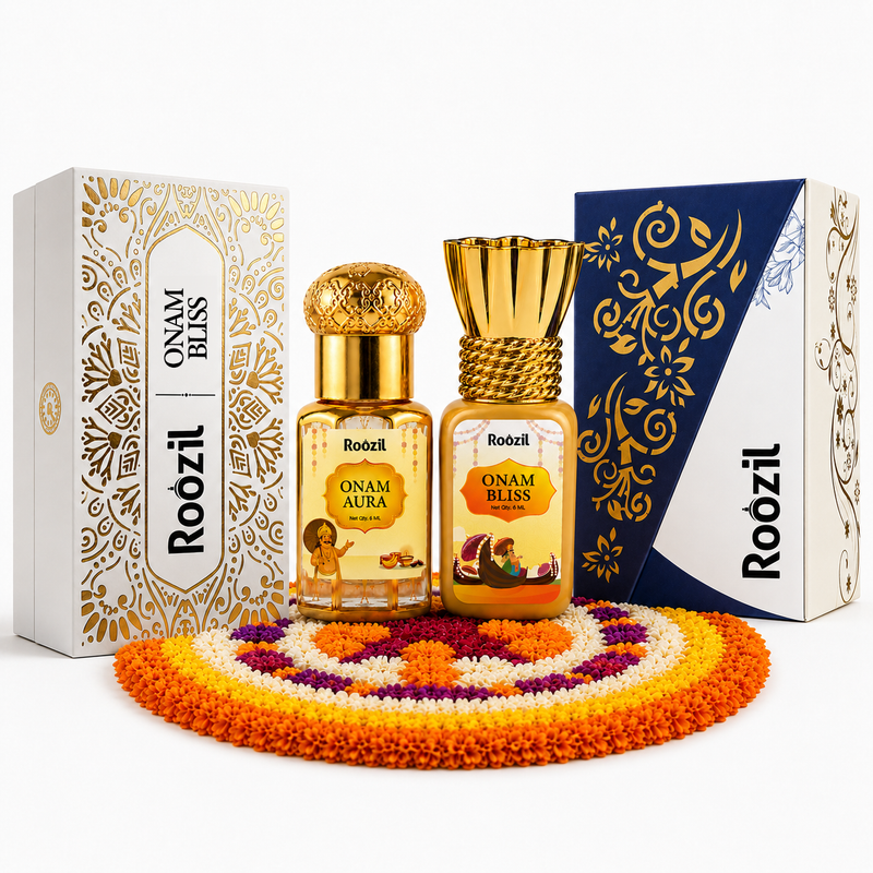 Roozil Onam Bliss Attar and Onam Aura Attar Perfume Oil 6MLx2 | Festive Arabian Attar | Concentrated Roll-On Perfume Oil | Premium Onam Special Fragrance