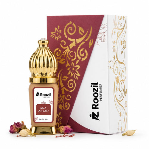 Roozil Ana Abyad Arabian Attar Perfume Oil | Alcohol Free Long Lasting Roll On Attar for Men & Women | Saffron Rose Oud Vanilla Musk Concentrated Perfume Oil (6 ML)