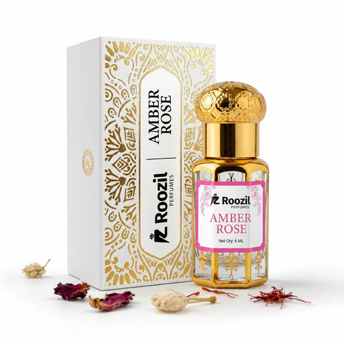 Roozil Amber Rose Attar Perfume Oil 6ML | Arabian Attar for Women | Alcohol Free Roll-On Attar | Long Lasting Rose Amber Musk Fragrance | Concentrated Perfume Oil