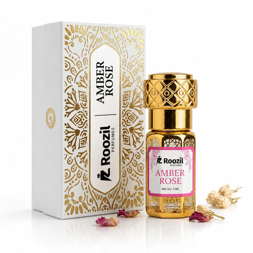 Roozil Amber Rose Attar Perfume Oil 6ML | Arabian Attar for Women | Alcohol Free Roll-On Attar | Long Lasting Rose Amber Musk Fragrance | Concentrated Perfume Oil
