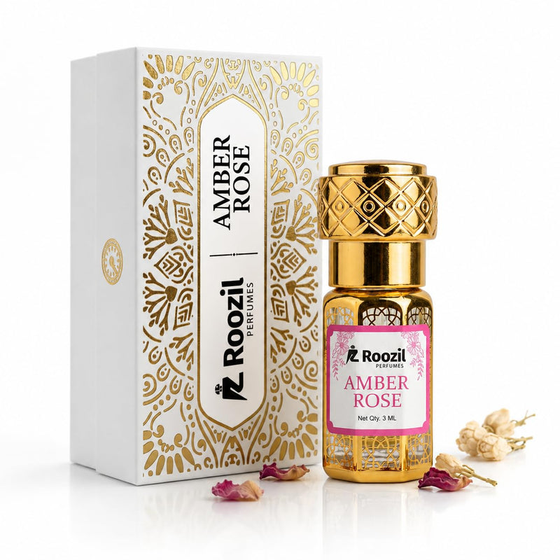 Roozil Amber Rose Attar Perfume Oil 3ML | Arabian Attar for Women | Alcohol Free Roll-On Attar | Long Lasting Rose Amber Musk Fragrance | Concentrated Perfume Oil