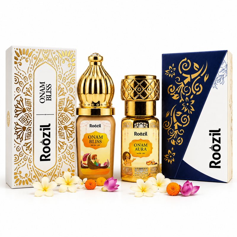 Roozil Onam Bliss Attar and Onam Aura Attar Perfume Oil 3MLx2 | Festive Arabian Attar | Concentrated Roll-On Perfume Oil | Premium Onam Special Fragrance