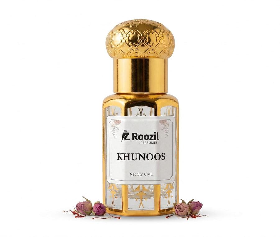Roozil Khunoos : Premium Arabian Attar for Men & Women - Vetiver, Woody & Spice - Alcohol-Free Roll On Concentrated Perfume Oil - Long-Lasting (6 ML)