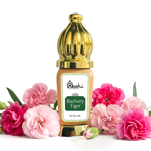 Roohi Burbery Tiger Attar Perfume Oil 3ML – Long Lasting Unisex Fragrance with Warm Woody & Spicy Notes – Alcohol Free Ittar – Pocket Size Travel Friendly