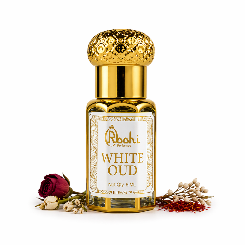 Roohi White Oud Attar 6ML | Rich Woody & Musky Fragrance | Long Lasting Non-Alcoholic Attar Perfume Oil for Men & Women | Pocket Roll-On Ittar | Travel Size