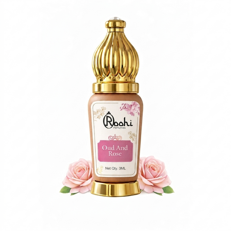 Roohi Oud and Rose Attar Perfume Oil 3ML – Long Lasting Unisex Floral & Woody Fragrance – Alcohol Free Arabic Ittar – Pocket Size Travel Friendly