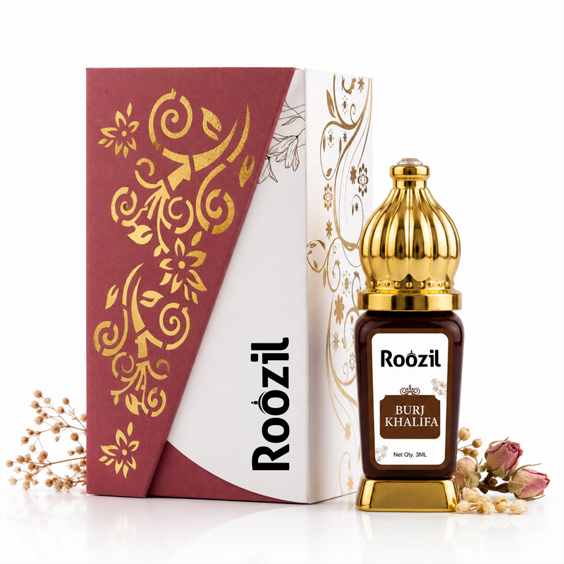 Roozil Burj Khalifa 3ml | Royal Oud Attar Perfume Oil | Concentrated Luxury Perfume | Long Lasting Non-Alcoholic Fragrance | Roll On for Men & Women