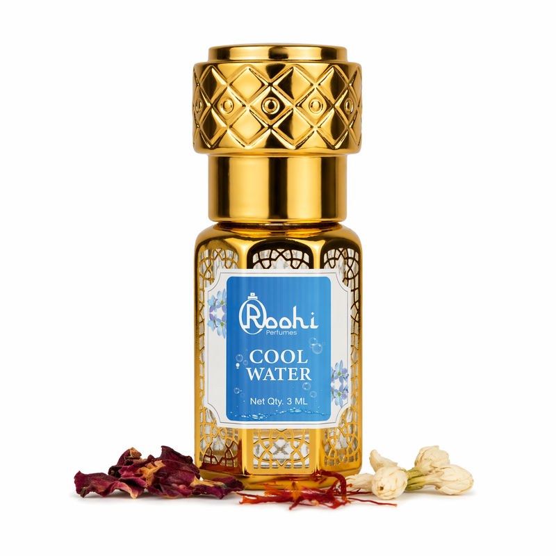 Roohi Cool Water Attar 3ML | Fresh Aquatic & Citrus Fragrance | Long Lasting Non-Alcoholic Attar Perfume Oil for Men & Women | Mini Pocket Roll-On Ittar | Travel Size