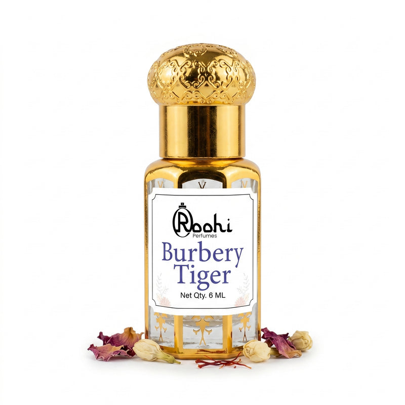 Roohi Burbery Tiger Attar 6ML | Warm Woody & Spicy Fragrance | Long Lasting Non-Alcoholic Attar Perfume Oil for Men & Women | Pocket Roll-On Ittar | Travel Size