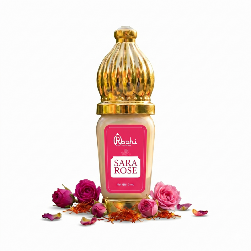SARA ROSE Attar 3ML | Fresh Rose Floral Fragrance | Long Lasting Non-Alcoholic Attar Perfume Oil for Men & Women | Mini Pocket Roll-On Ittar | Travel Size