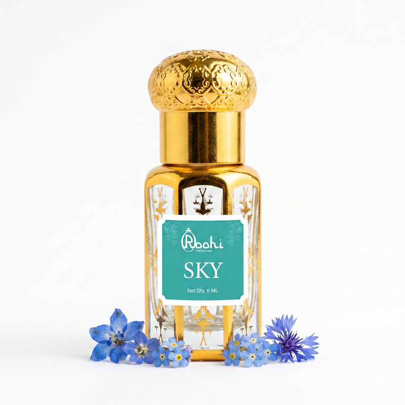 Roohi Sky Attar 6ML | Fresh Aquatic & Citrus Fragrance | Long Lasting Non-Alcoholic Attar Perfume Oil for Men & Women | Pocket Roll-On Ittar | Travel Size