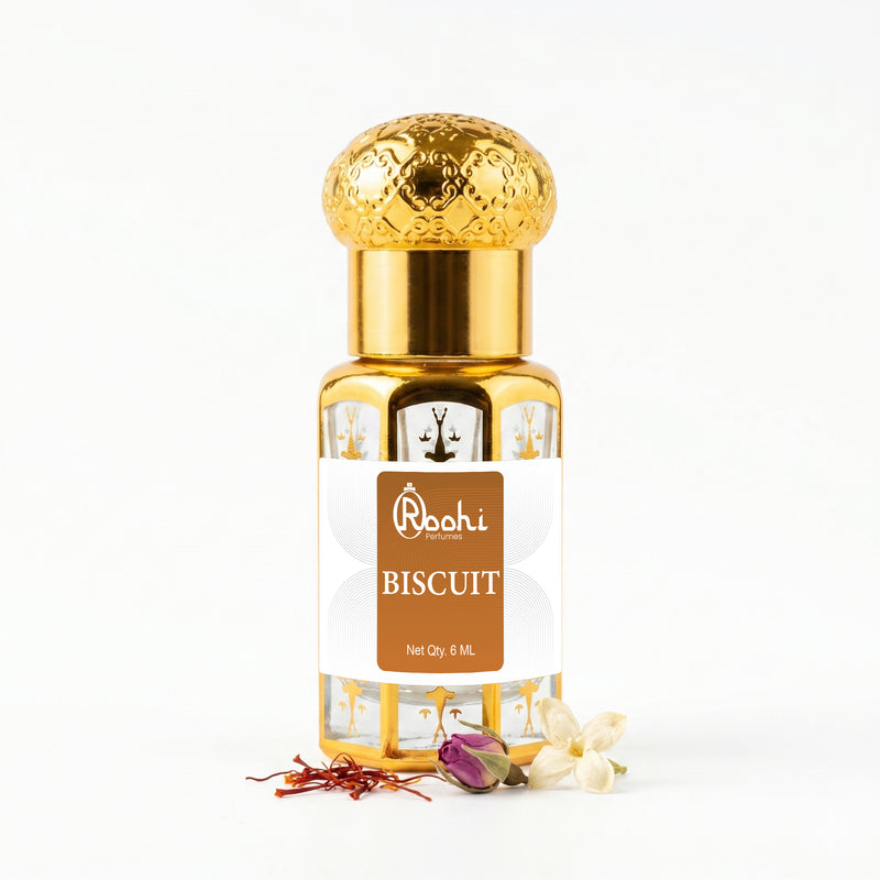 Roohi Biscuit Attar 6ML | Sweet Gourmand Chocolate & Vanilla Fragrance | Long Lasting Non-Alcoholic Attar Perfume Oil for Men & Women | Pocket Roll-On Ittar | Travel Size