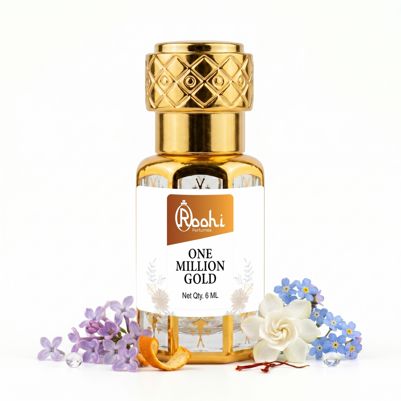 Best Attar for Men – Roohi Million Gold Signature Attar 6ML | Rich Sweet & Woody Long Lasting Non-Alcoholic Perfume Oil for Men | Pocket Roll-On Ittar | Travel Size