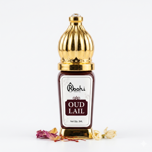 Roohi Oud Lail Attar 3ML | Rich Oud & Woody Long Lasting Non-Alcoholic Perfume Oil for Men & Women | Mini Pocket Roll-On Ittar | Travel Size