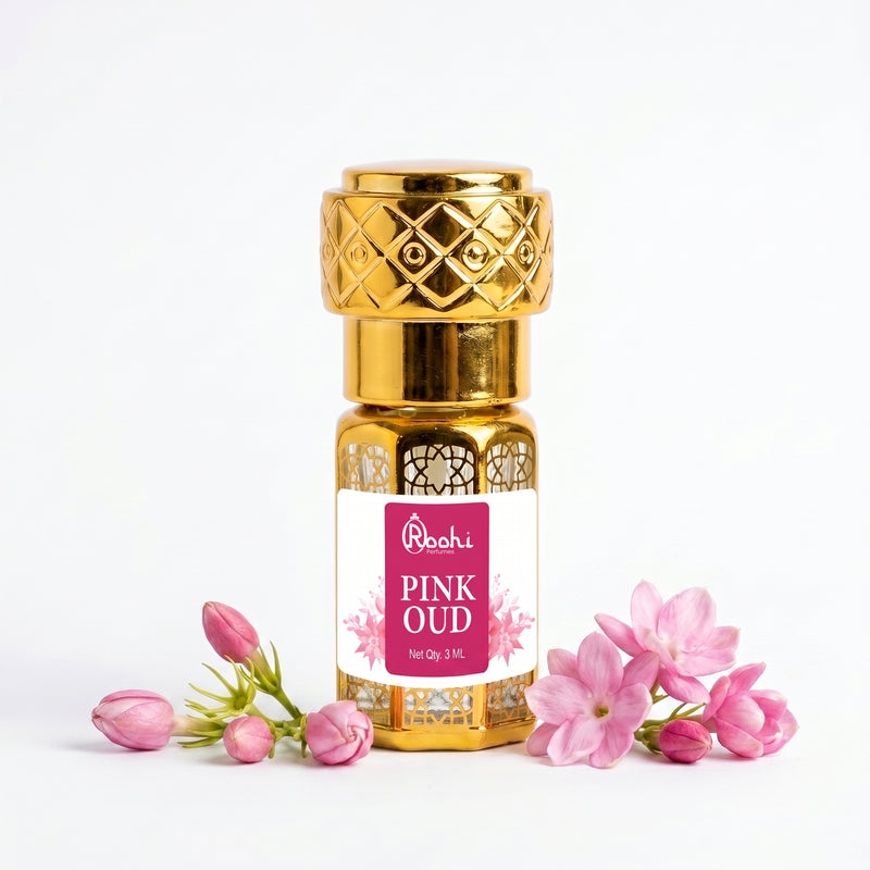 Roohi Pink Oud Attar 3ML | Floral Oud & Sweet Long Lasting Non-Alcoholic Perfume Oil | Mini Pocket Roll-On Ittar | Travel Size