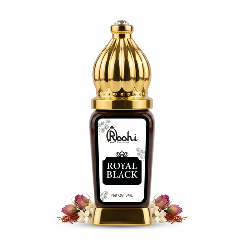 Roohi Royal Black Attar 3ML | Rich Woody & Spicy Long Lasting Non-Alcoholic Perfume Oil for Men & Women | Mini Pocket Roll-On Ittar | Travel Size