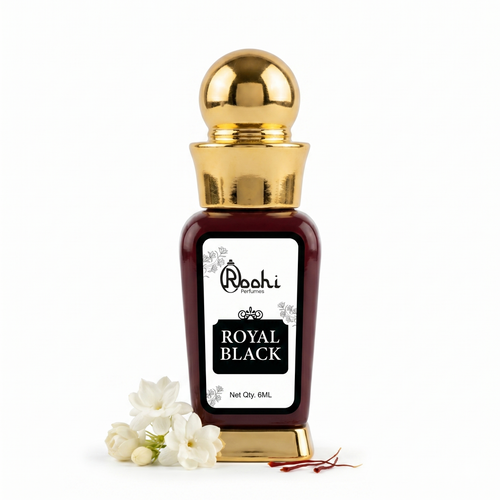 Roohi Royal Black Signature Attar 6ML | Rich Woody & Spicy Long Lasting Non-Alcoholic Perfume Oil for Men & Women | Pocket Roll-On Ittar