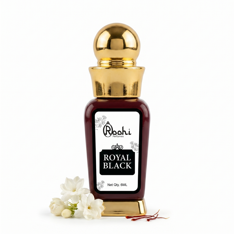 Roohi Royal Black Signature Attar 6ML | Rich Woody & Spicy Long Lasting Non-Alcoholic Perfume Oil for Men & Women | Pocket Roll-On Ittar