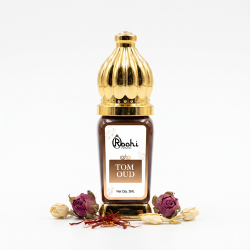 Roohi Tom Oud Attar 3ML | Rich Oud & Woody Long Lasting Non-Alcoholic Perfume Oil for Men & Women | Mini Pocket Roll-On Ittar | Travel Size
