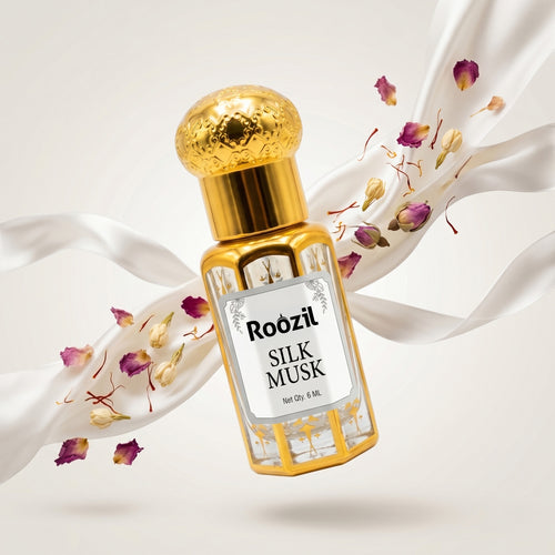 Roozil Silk Musk Attar 6ml | Long Lasting Alcohol Free Roll On Perfume for Men & Women | Soft Musky Arabic Ittar | Pocket Size Concentrated Fragrance Oil for Gifting